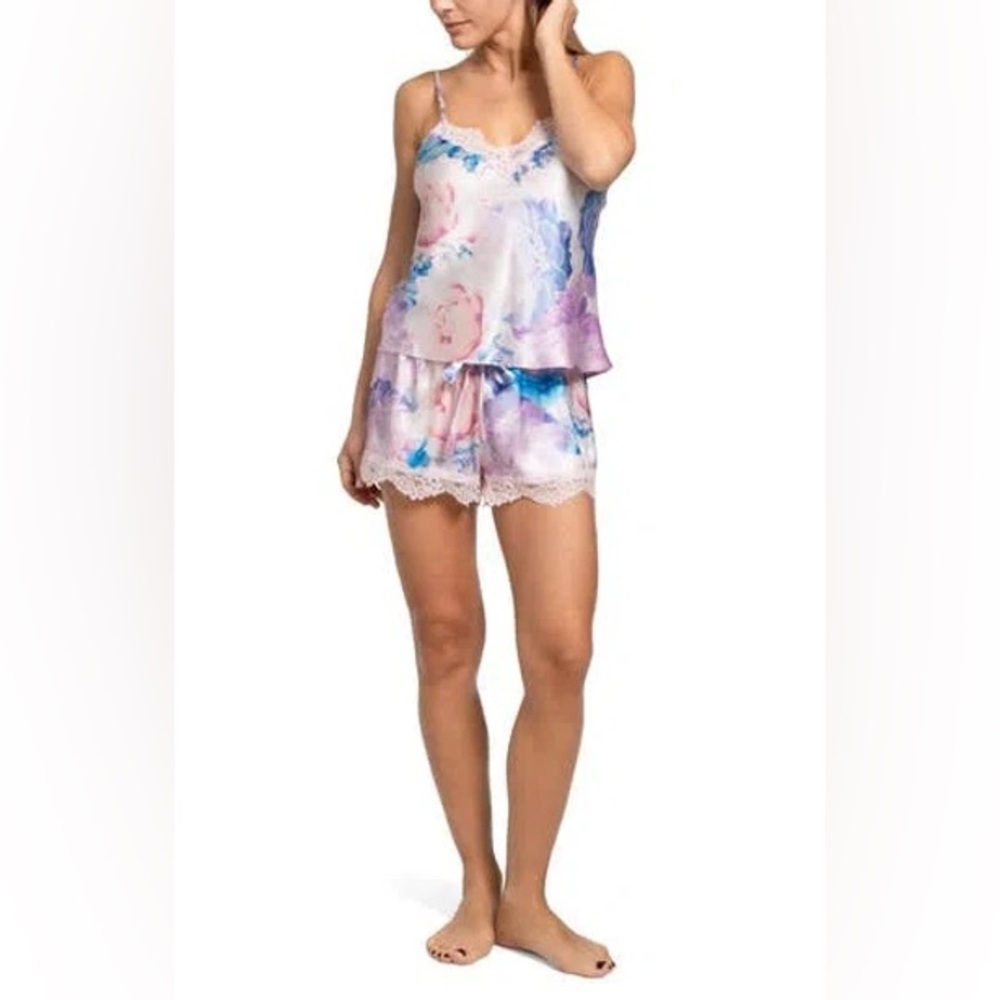 NWT In Bloom by Jonquil Floral Satin Pajama Set | Lace Trim | Size large